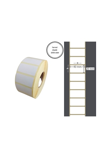 20x40 Mm Termal Barkod Etiketi Yaıpışkanlı Etiket 1 Rulo 2000 Adet