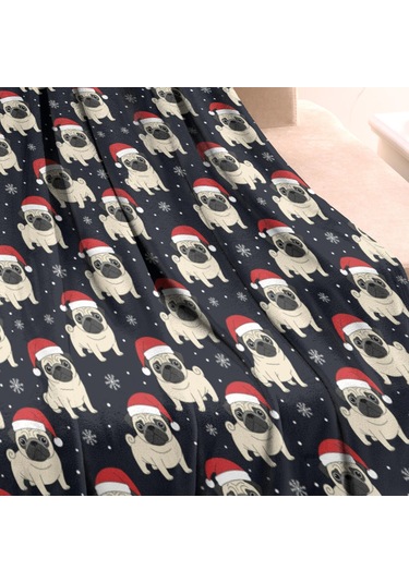 Noel Desenli 30x40 İnç Polar Battaniye, Yumuşak, Hafif Ve Kalın, Erkek, Kadın Ve Çocuk İçin Noel Pug Baba Noel