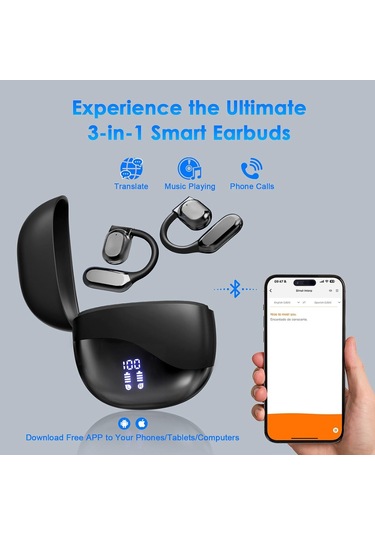 Geeroyoo M62 Açık Kulaklı Ows Bluetooth Kulaklık - 144 Dil Gerçek Zamanlı Çeviri, Aı Teknoloji, Siyah