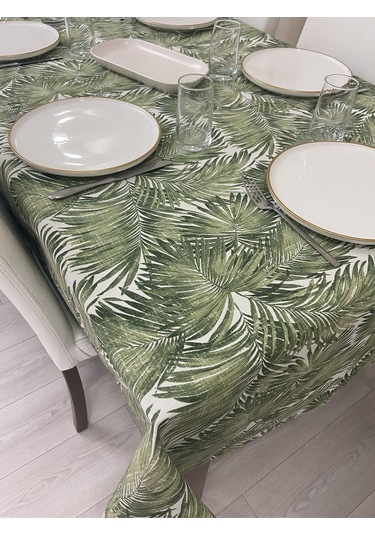 Sıvı Geçirmez Dertsiz Masa Örtüsü Yeşil Bambu Desenli