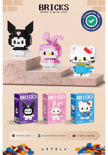 Sanrio Serisi: Kuromi & My Melody & Mavi Hello Kitty Üçlü Set - Eğitici Oyuncak Figür - Orijinal