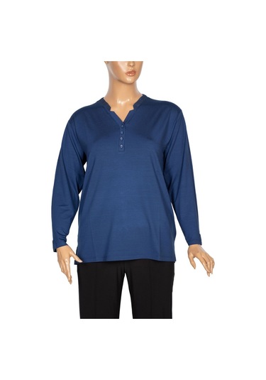 Cimariva Kadın Neval Büyük Beden V Yaka Taşlı Indigo Bluz