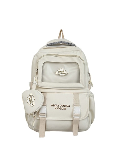 Kadınlar İçin Şık Ve Fonksiyonel Kore Tarzı Sırt Çantası, Ortaokul Lise Ve Üniversite Öğrencilerine Uygun, Japon İlhamlı Minimalist Tasarım, Krem Rengi Sevimli Kız Çantası Beyaz