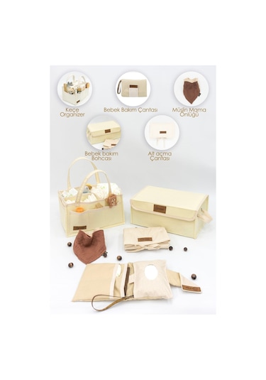Mordesign Yenidoğan Bebek Bakım Çeyiz Seti Bebek Hediyesi, Anne Bebek Organizer, Bebek Hediye Kutusu Kahve Ekose Zg10053-2 Kahverengi