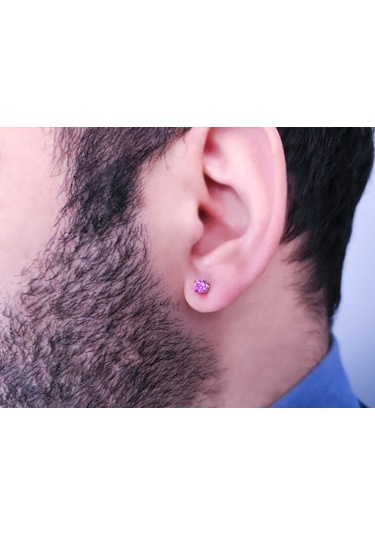 Sirius Pembe Turmalin Tektaş Erkek Küpesi 0823E0051