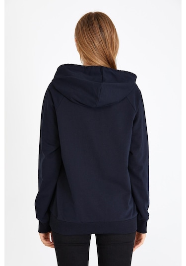 Comeor Kadın Lacivert Basic Kapüşonlu Regular Fit Rahat Sweatshirt 001
