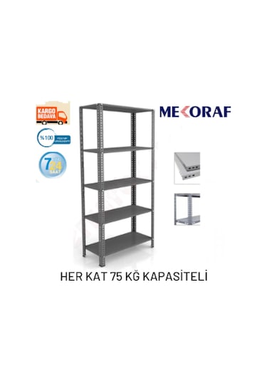 Mekoraf 43 X 93 5 Katlı 2 Metre Yükseklik Raf Sistemi Gri