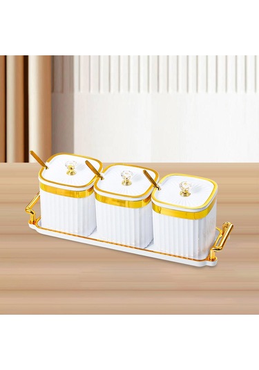 Homyl Kapaklı Ve Kaşıklı Baharat Kavanozu Tuz Şeker Beyaz