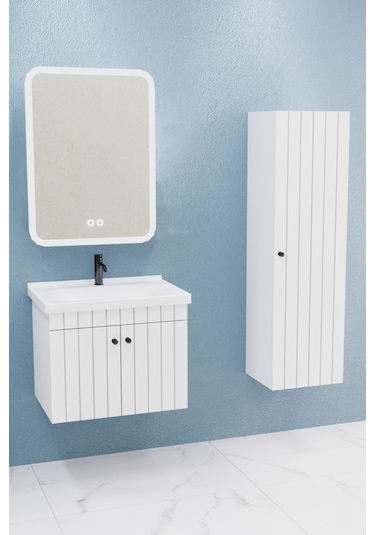 Avien 65 Cm Banyo Dolabı Cmr Led Aynalı Beyaz - Boy Dolap Dahil Beyaz