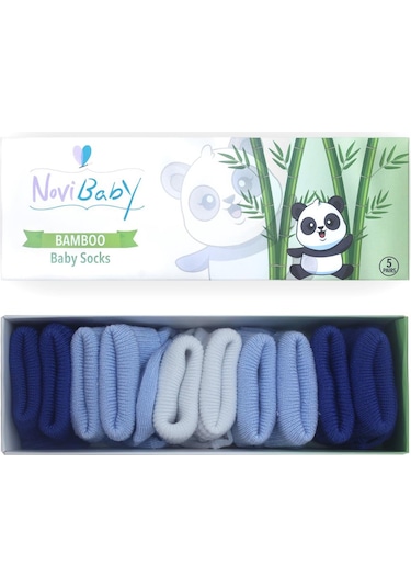 Novibaby 5'li Bambu Yenidoğan Bebek Çorabı I Mix Blue I 0-6 ay Lacivert - Mavi