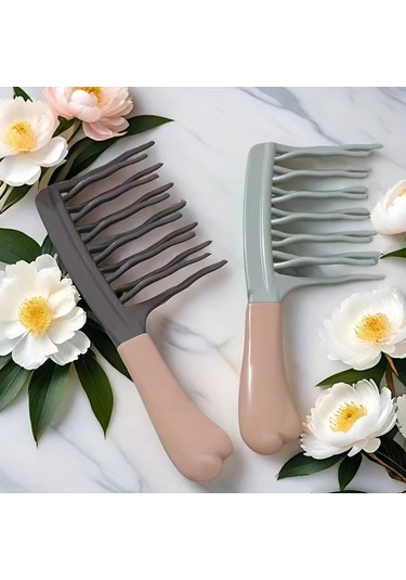 Elmpaly Çayır Yeşili Dalgalı Dişli Masaj Fırçası, Elektriklenme Önleyici Kabarık Saç Şekillendirme Tarak