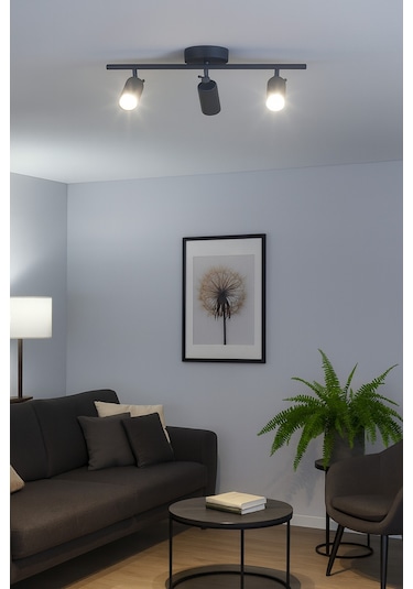 Spoti 3'lü Antrasit Renk Beyaz Işık Modern Tasarım Salon - Mutfak - Banyo Spot Ledli Sıralı Avize Antrasit