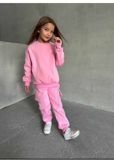 Kız Çocuk Eşofman Takım %100 Pamuklu Alt Üst Şardonlu Takım Pembe