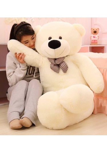 130 Cm Papyonlu Sevimli Büyük Peluş Ayıcık- % 100 Yerli Pembe
