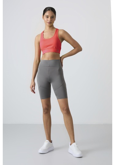 Neon Pembe Sırt Detaylı Dar Kalıp U Yaka Kadın Spor Büstiyer - 97120 Pembe