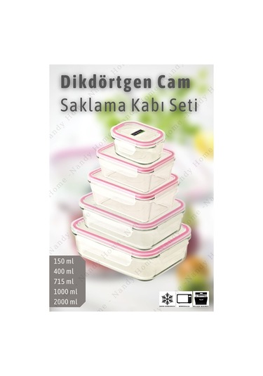 Glasslock Dikdörtgen Cam Saklama Kabı Set 5'li