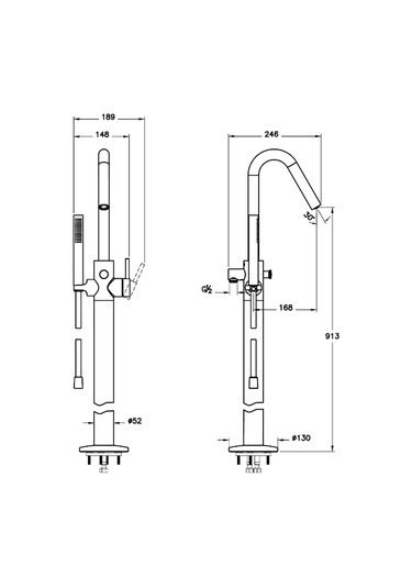 Vitra Origin A42681 Küvet Bataryası Krom Yerden - El Duşlu Krom