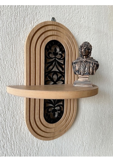 Ahşap Mdf Ortası Desenli Duvar Rafı - Çiçek Desen