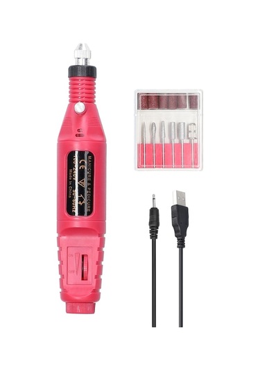 6 Taşlama Kafalı, Kırmızı, Usb İle Çalışan Mini El Tipi Elektrikli Taşlama Makinesi