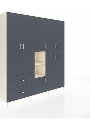 Hyperion Dolap 12 Raflı 2 Çekmeceli Tek Askılı 220x44x243 Aytaşı-antrasit/antrasit Antrasıt/antrasıt