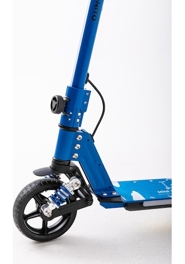 Mini Bonito Çocuk Katlanabilir, Led Işıklı, Amortisörlü Elektrikli Scooter Ayarlanabilir Direksiyonlu Dizlik Ve Dirseklik Hediyedir Mavi