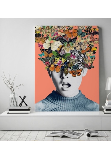Bk Gift Insan Ve Kelebekler Tasarımlı Kanvas Tablo 50X70Cm-1