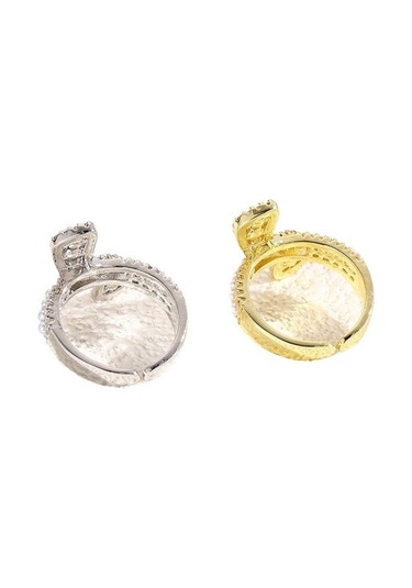 Soulader Kadın Moda Lüks Açık Yüzük Zarif Barok İnci Tasarım Yay Formu Zirkon Taşlı Bakır Kaplama Altın Renk Şık Takı Aksesuar Gümüş