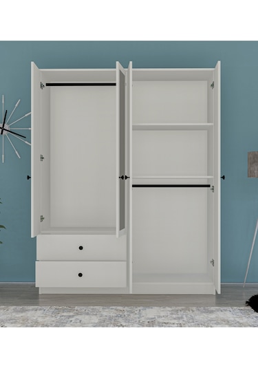 Metalia Gm 079 Novado Aynalı Düğme Kulplu 4 Kapı 2 Çekmeceli Gardırop