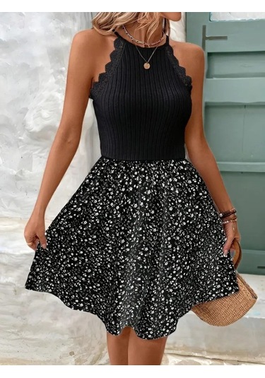 Kadın Omuzlardan Açık Reglan Kol Detaylı Üst Fırfırlı Kaşkorse Alt Süprem Elbise Siyah