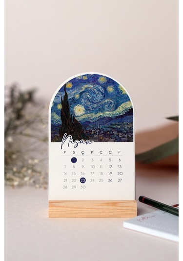 2026 Masa Takvimi - Vincent Van Gogh - Ahşap Ayaklı Stand
