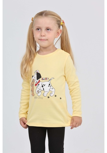 Toontoy Kız Çocuk Köpekli Ayı Baskılı Sweatshirt Açık Sarı