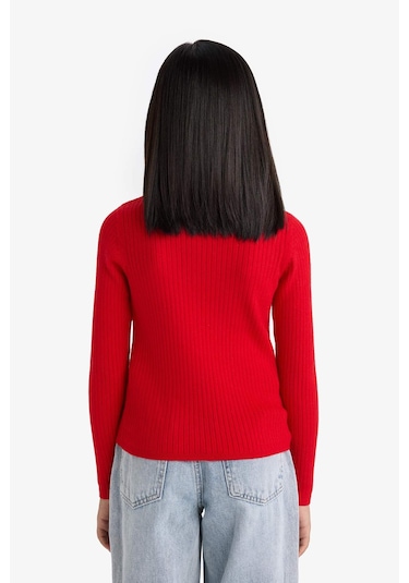 Defacto Kız Çocuk Fitted Bisiklet Yaka Ribana Kazak E9849a825aurd117 Kırmızı