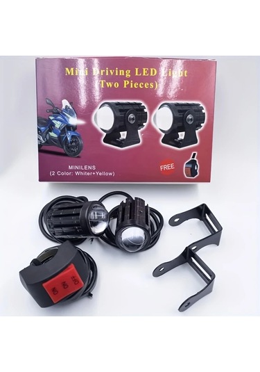 Xuweiwei 2 Adet Işık 1 Adet Anahtarlı Motosiklet Led Aydınlatma Evrensel Mini Dış Aydınlatma Beyaz Sarı Çift Renkli Offroad Araç Led Seti
