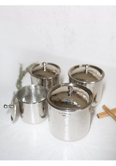 Bakır Baharat Takımı Çekiç Dövmeli Gümüş Renk (4'lü) Gümüş