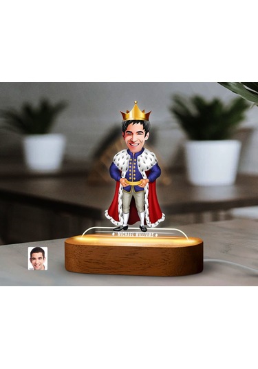 Bk Gift Kişiye Özel Kral Karikatürlü Dekoratif 3d Biblo Led Işıklı Gece Lambası-1, Arkadaşa Hediye Kobitmeyen138315 Bk Gift