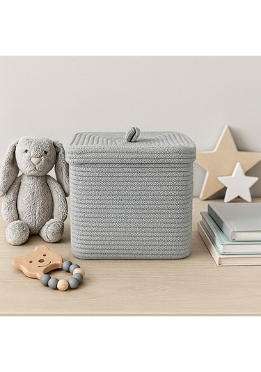 Quadra Dikdörtgen Dört Köşeli Hasır Jüt Sepet 30cm X 30cm Gri