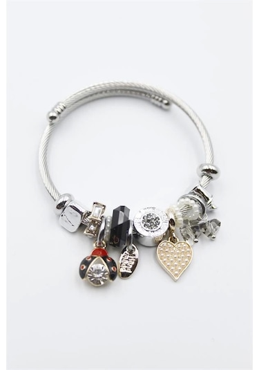 Uğur Böceği Charmlı Bilezik - Siyah Çok Renkli