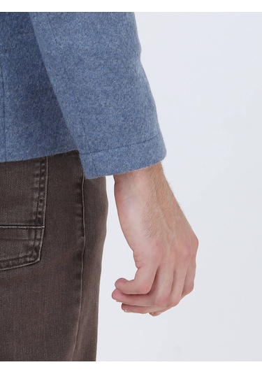 Kip Mavi Düz Modern Fit Yün Karışımlı Örme Ceket Çok Renkli