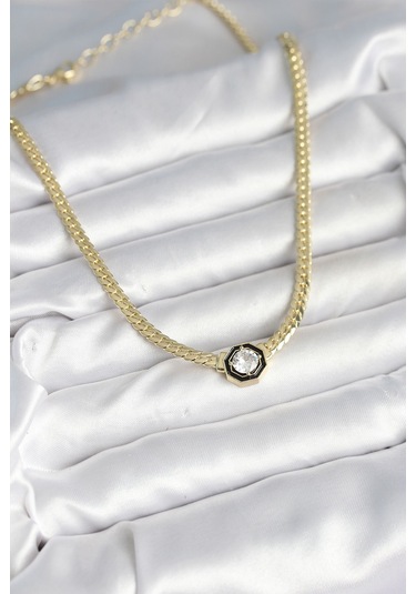 Pirinç Gold Renk Zirkon Taşlı Kadın Kolye Çok Renkli