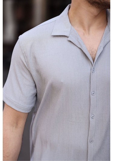 Tex Republic Erkek Gri Oversize Yazlık Bürümcük Gömlek Gri