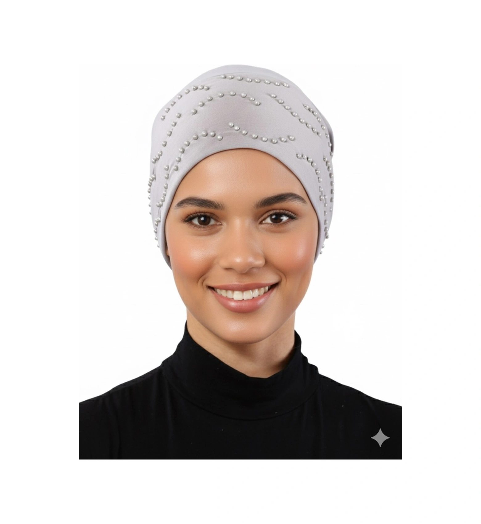 Topuzlu Açık Gri Hazır Türban Tesettür Bone Açık Gri