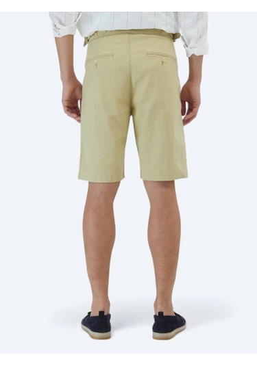 Yağ Yeşili Dokuma Jogging Fit Casual Pamuk Karışımlı Bermuda Yağ Yeşili