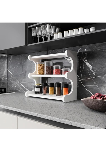 Alpa Ev Mobilya 3 Katlı Tezgah Üstü Mutfak Rafı, Baharatlık Ve Modern Düzenleyici Tasarım Beyaz