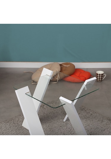 Pasifichome Roman Cam Yan Sehpa Mini Beyaz Çiçeklik Sehpa