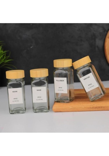 Bambu Kapaklı 12 Adet Cam Baharatlık Seti 120 Ml Bambu