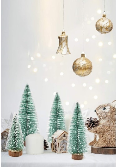 3 Lü Set Nevada Mini Çam Ağacı Uçlarına Kar Yağmış Karlı Yılbaşı Hediyesi 15 - 12 - 8 Cm