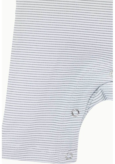 Boumini Bebek Kısa Kollu Şort Tulum Gri Çizgili Doğal Kumaş Pamuk