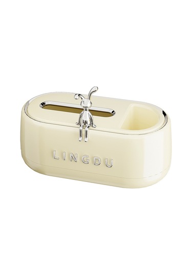 Geeroyoo Krem Beyaz Tavşan Dekorlu Pratik Masaüstü Havlu Kutusu - Oturma Odası, Banyo, Tv Odası İçin Dayanıklı Dekoratif Depolama Kutusu 25 13 10cm