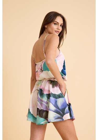 Paradise Çiçek Desenli İnce Askılı, Şortlu Pijama Takım Desenli