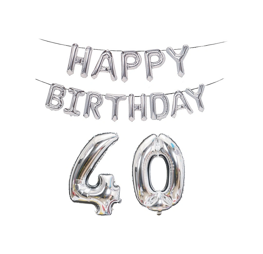 Numarası Alüminyum Folyo Balon Dekorasyon Seti For 40 Altın Gümüş